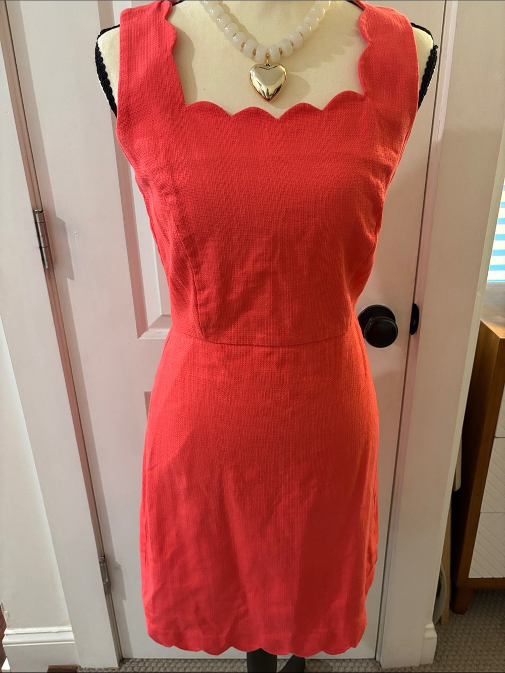 J. Crew Coral Scalloped Neck Sleeveless Mini Dress